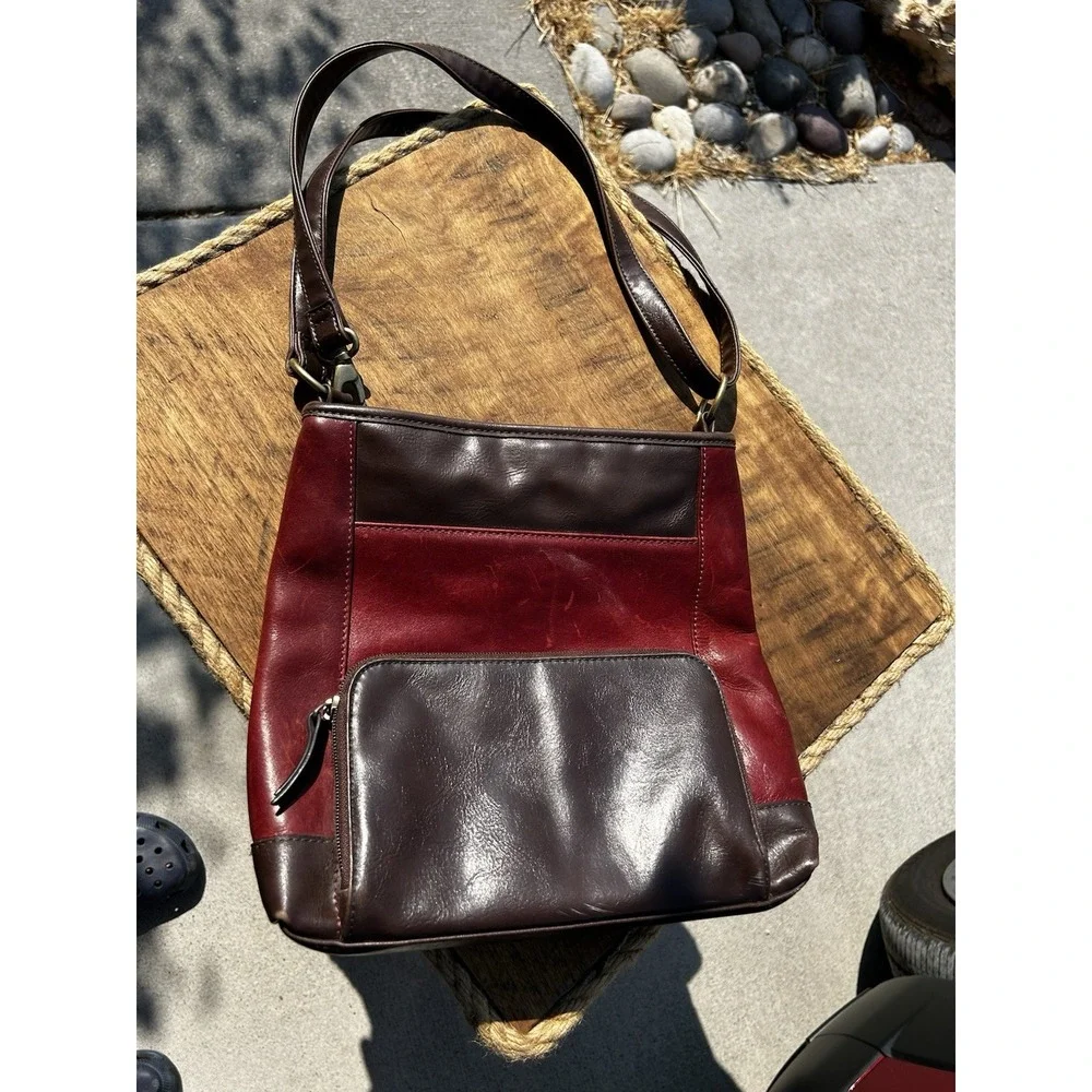 Tignanello Red Brown Genuine Leather Crossbody Shoulder Bag Purse Organiser VTG
